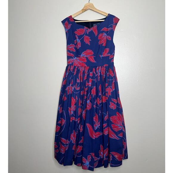 ModCloth Blue Red Floral Fit & Flare Midi Dress Women’s Size 10 NWT Retro Style - Picture 2 of 7